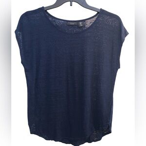 Tahari Blue Linen Ladies Top Size XL